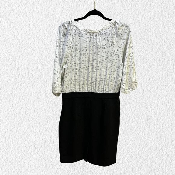 ANN TAYLOR LOFT Black White Polka Dot Blouse Skirt Dress Size 10 - Picture 2 of 13